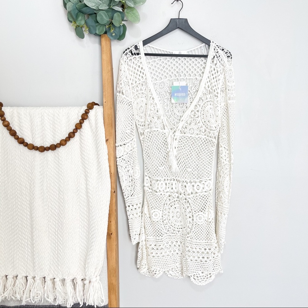 Missguided | Crochet Lace Up Mini Dress Coverup - Picture 6 of 16
